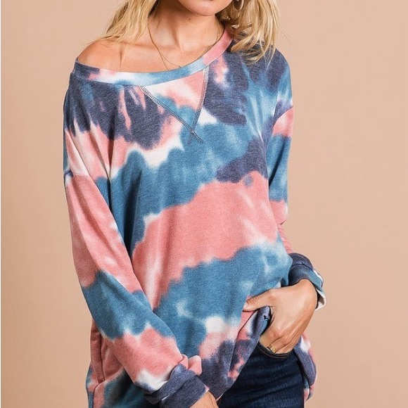 BiBi Tie Dye French Terry Pull Over with Front Stitching Detail - Picture 7 of 12